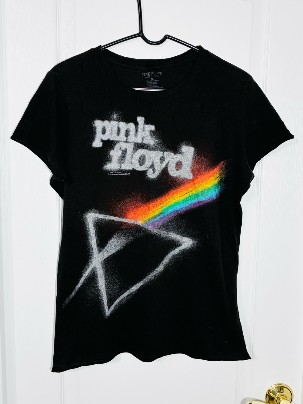 Y2K Pink Floyd Dark Side Of The Moon Hand Cut Distressed Band Tee Black Size XL